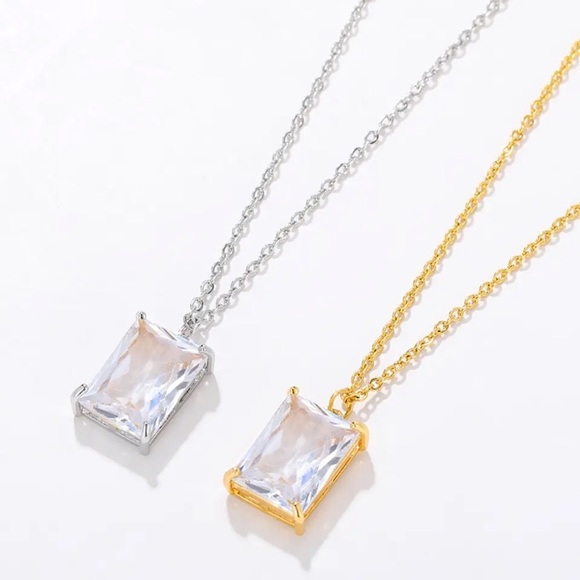 ⚜️[𝟯/$𝟮𝟴]⚜️NEW CZ Rectangular Charm Stainless Steel Necklace - Picture 3 of 9